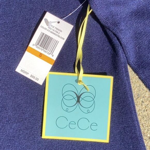 CECE NWT WOMENS LONG SLEEVE SWEATER MIDNIGHT BLOOM BLUE WOMENS SMALL - Picture 8 of 9